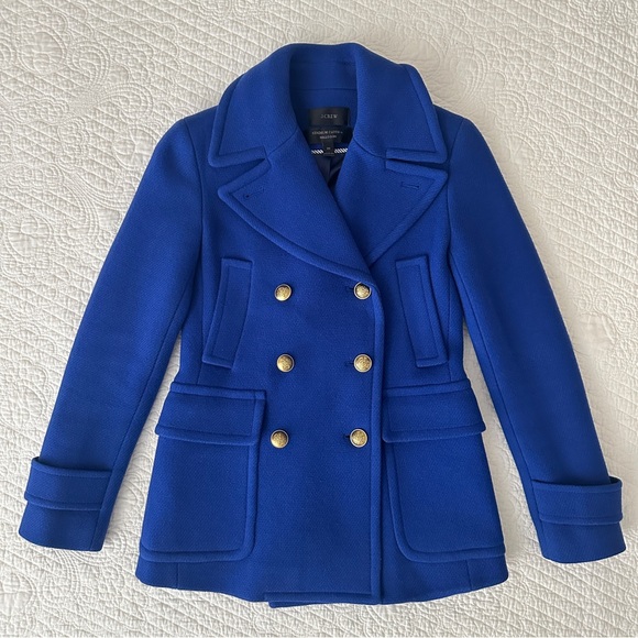 J. Crew Royal Blue Majesty Stadium Cloth Nello Gori Wool Peacoat Coat Women’s 00 - Picture 15 of 16